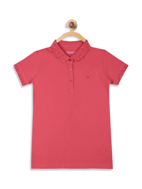

Monte Carlo Girls Coral Red Solid Polo Collar T-shirt
