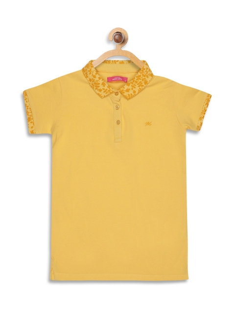 

Monte Carlo Girls Yellow Solid Polo Collar Pure Cotton T-shirt