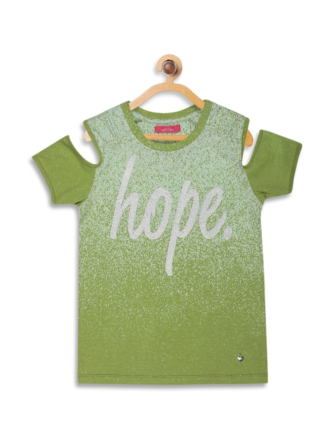 

Monte Carlo Girls Green Printed Cold Shoulder Top