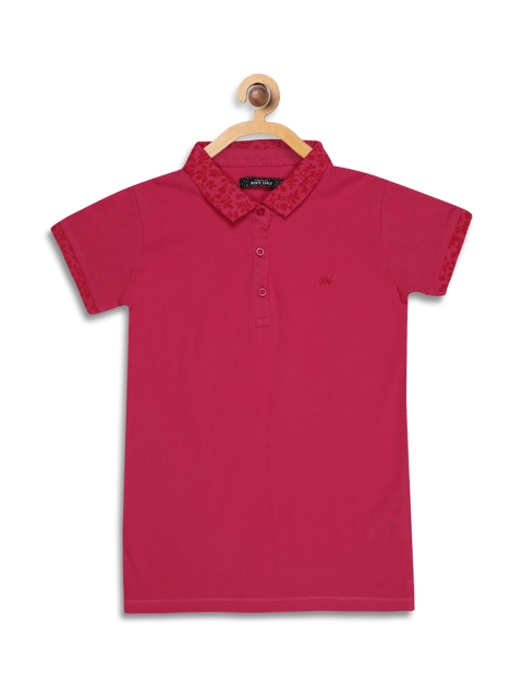 

Monte Carlo Girls Pink Printed Polo Collar T-shirt, Maroon