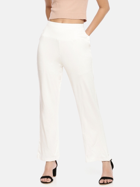 

GOLDSTROMS Women Off-White Solid Regular Fit Trousers