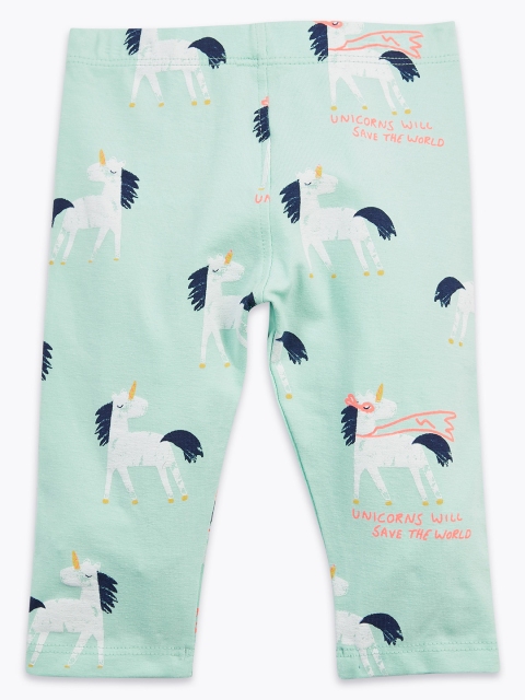 

Marks & Spencer Infant Kids Green & White Printed Leggings