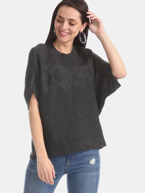 

ELLE Women Charcoal Grey Cable Knit Oversized Sweater