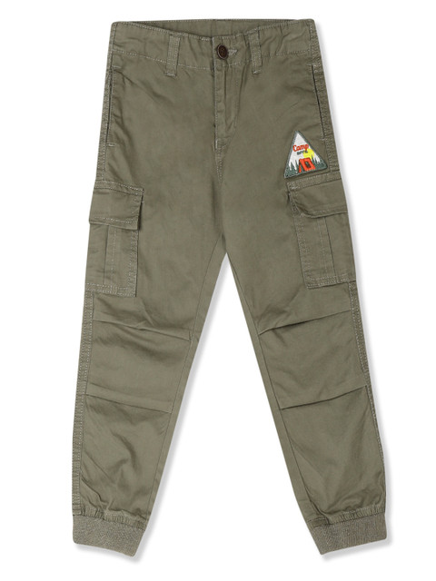 

Cherokee Boys Olive Green Regular Fit Solid Cargo Joggers