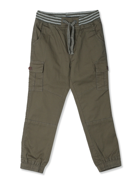 

Cherokee Boys Olive Green Regular Fit Solid Cargo Joggers