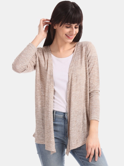 

ELLE Women Beige Solid Open Front Shrug