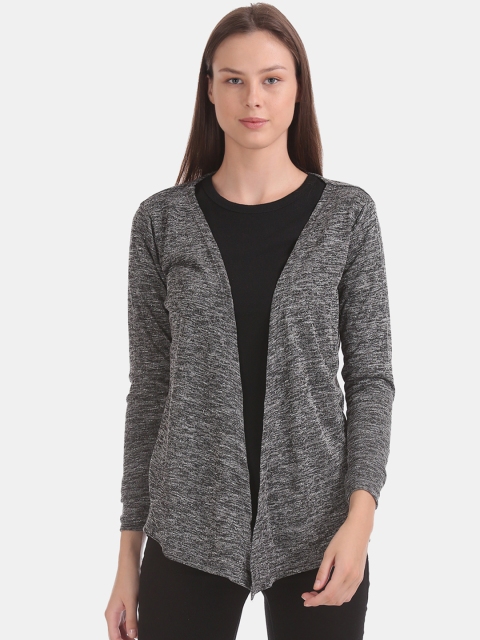 

ELLE Women Grey Melange Solid Open Front Shrug