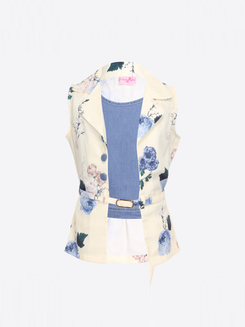 

CUTECUMBER Girls Cream-Coloured & Blue Top with Jacket