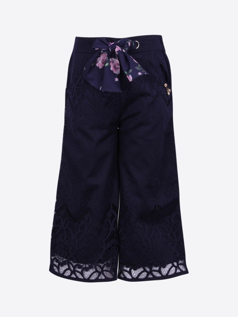 

CUTECUMBER Girls Navy Blue Self Design Flared Palazzos