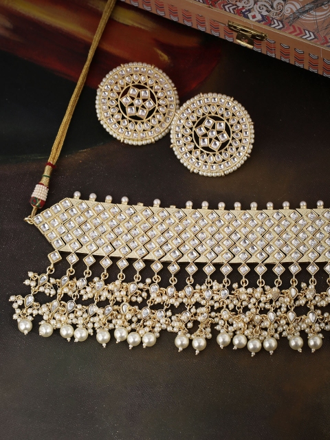 

Shoshaa Gold-Plated & White Kundan & Pearl Embellished Jewellery Set