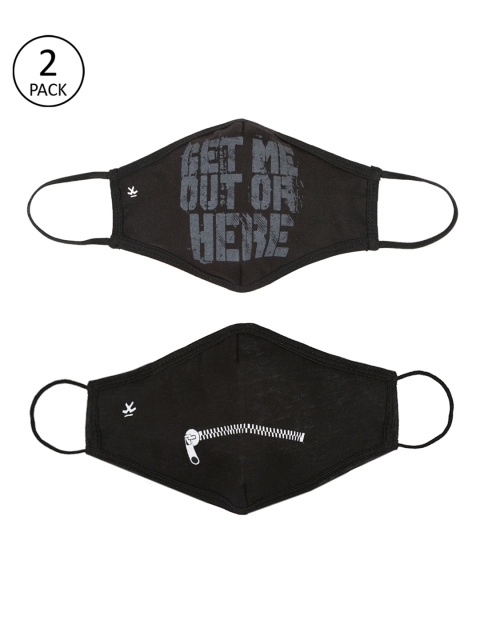 

WROGN Adults Black Printed Pack of 2 Reusable 3-Layer Cloth Masks