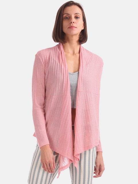 

Sugr Women Pink Rib Knit Open Front Shrug
