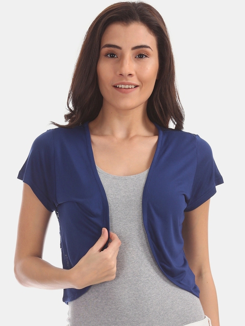 

Sugr Women Blue Solid Open Front Shrug