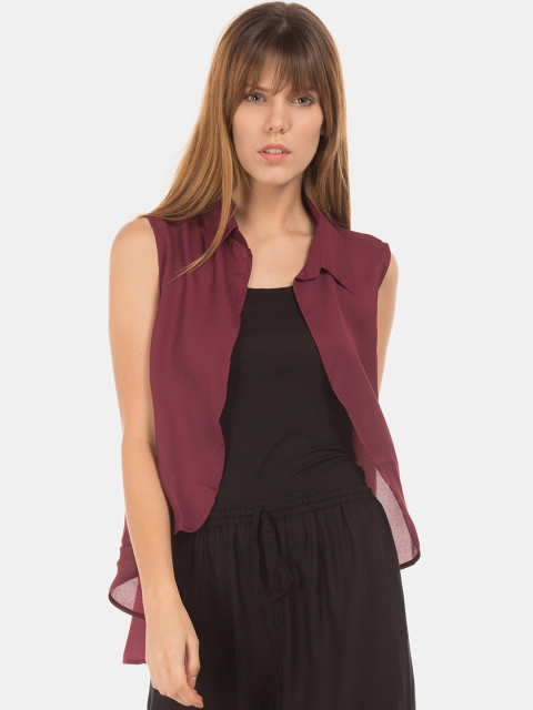 

Sugr Women Red Solid Open Front Shrug