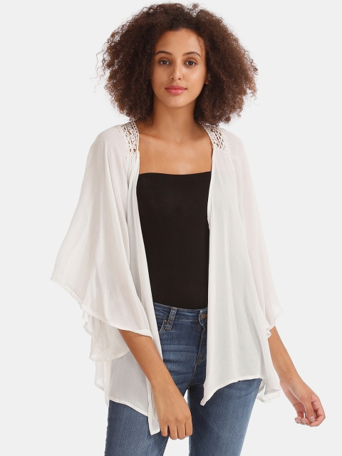 

Sugr Women White Crochet Detailed Open Front Shrug