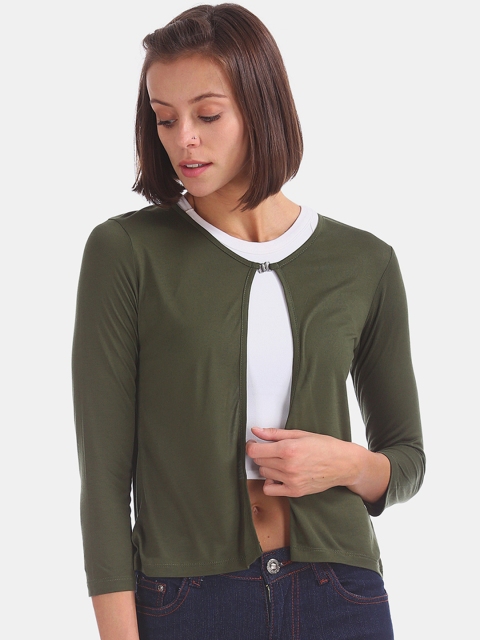 

Sugr Women Green Solid Open Front Shrug