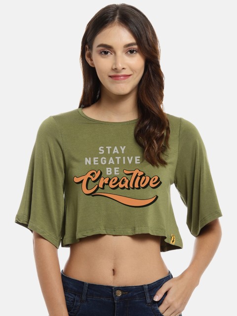 

Campus Sutra Women Olive Green Printed Top