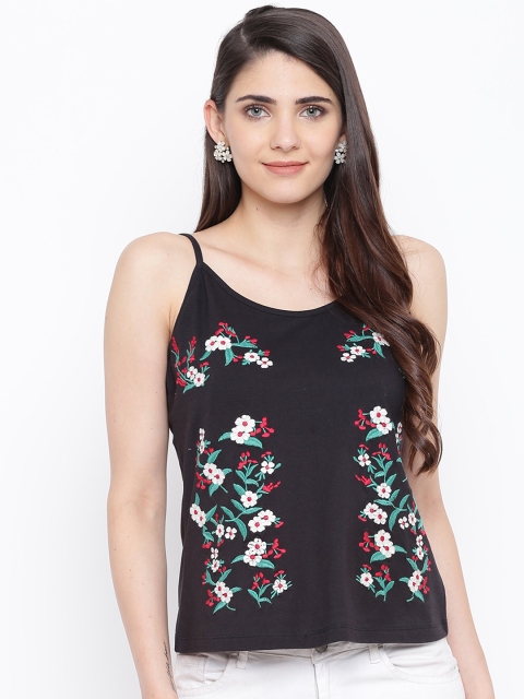 

DODO & MOA Women Black Embroidered Pure Cotton Top