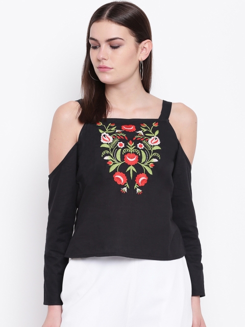 

DODO & MOA Women Black Solid Embroidered Top
