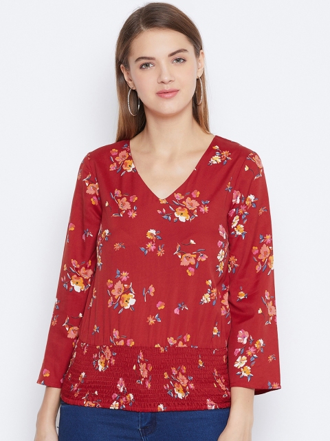 

DODO & MOA Women Red Floral Print Blouson Top