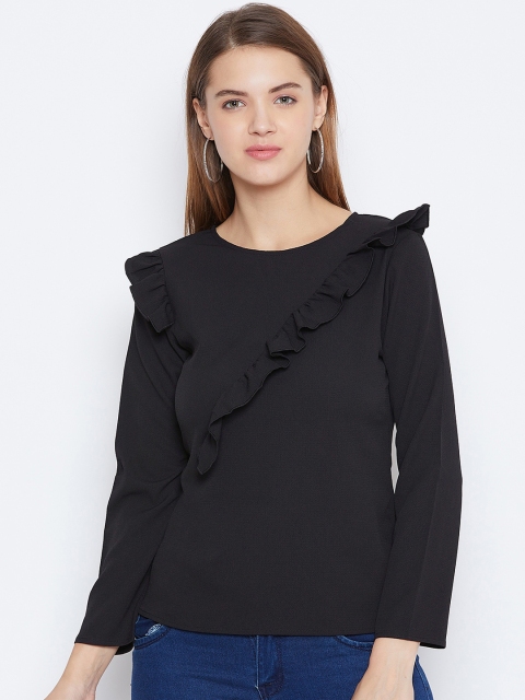 

DODO & MOA Women Black Solid Top With Ruffles