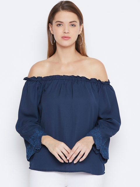 

DODO & MOA Women Navy Blue Solid Bardot Top
