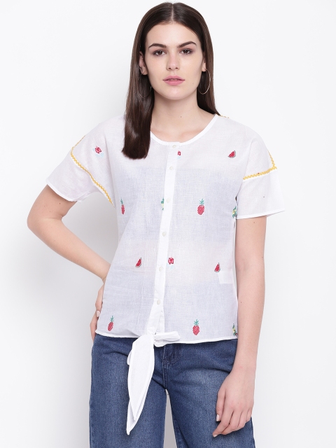 

DODO & MOA Women White Embroidered Top