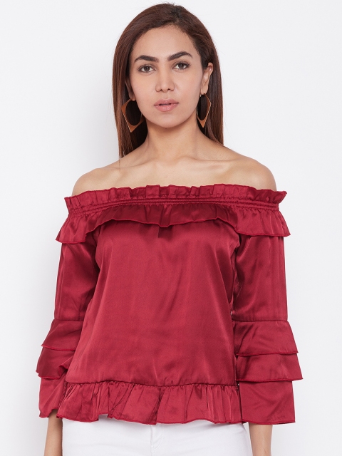 

DODO & MOA Women Maroon Solid Bardot Top