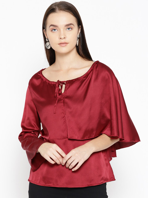 

DODO & MOA Women Maroon Solid Cape Top
