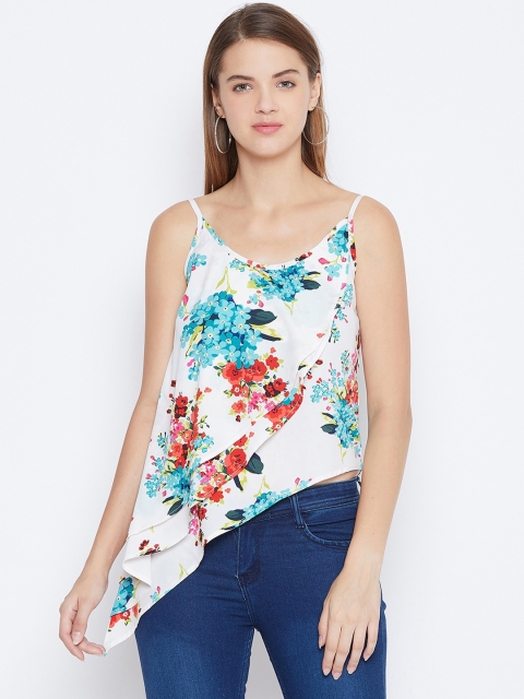 

DODO & MOA Women White Floral Printed Asymmetric A-Line Top