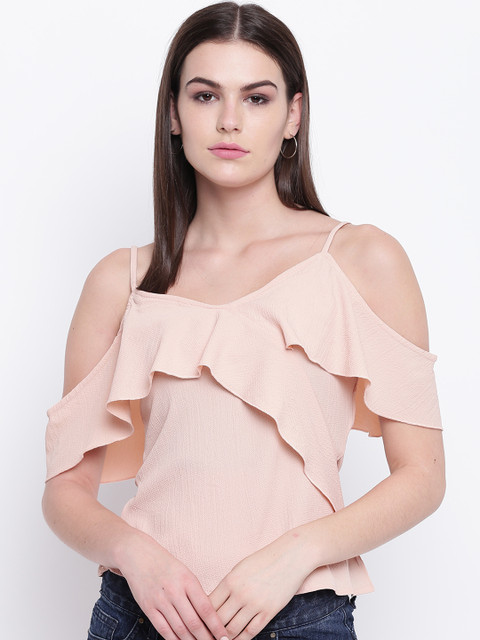 

DODO & MOA Women Peach-Coloured Solid Bardot Top