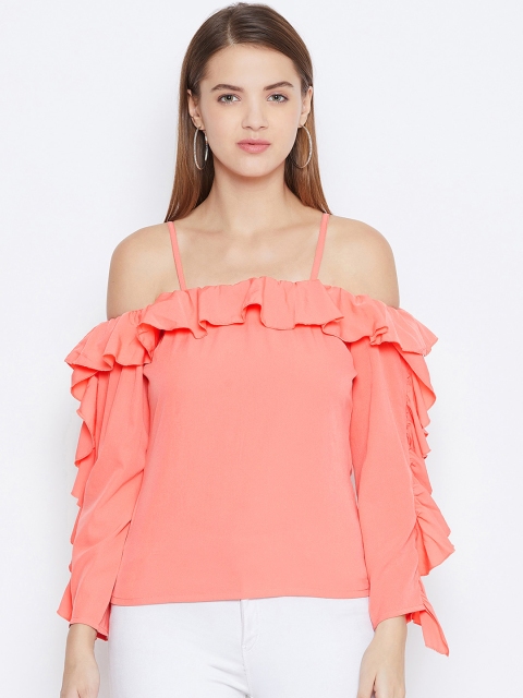 

DODO & MOA Women Peach-Coloured Solid Off-shoulder Bardot Top
