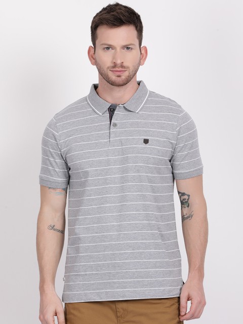 

t-base Men Grey Polo Neck Striped T-Shirt