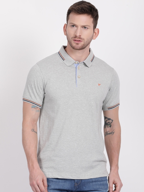 

t-base Men Grey Melange Solid Polo Collar T-shirt