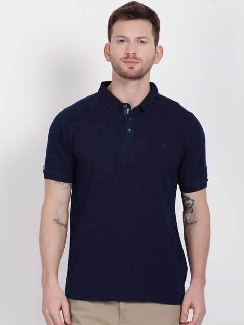 

t-base Men Navy Blue Solid Polo Collar T-shirt