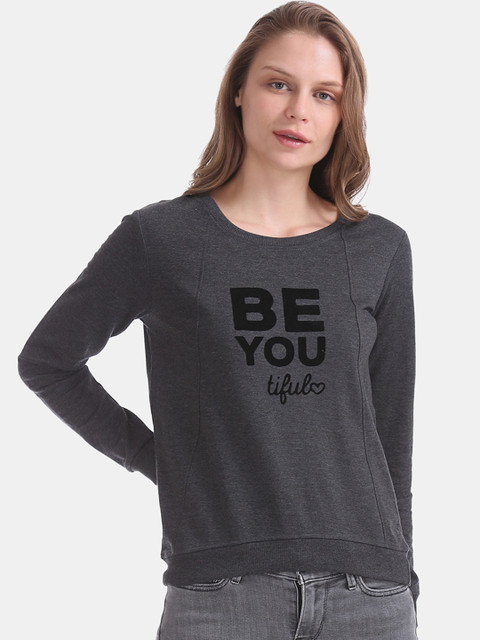 

Sugr Women Grey Printed Sweatshirt