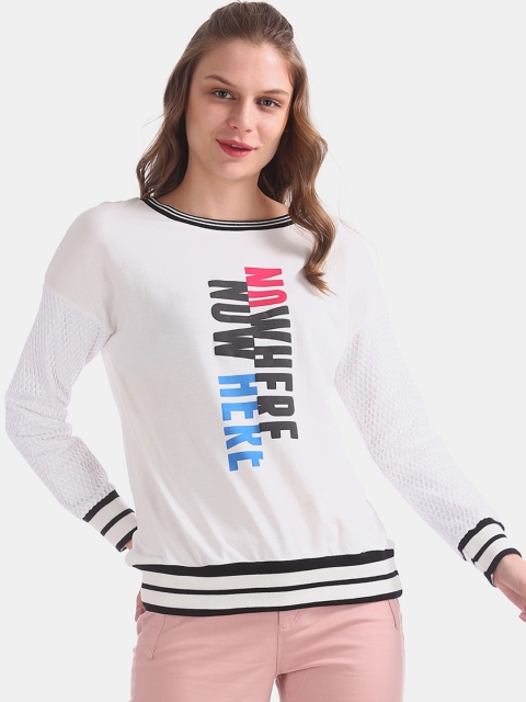 

Sugr Women White Typography Printed Pullover Sweatshirt
