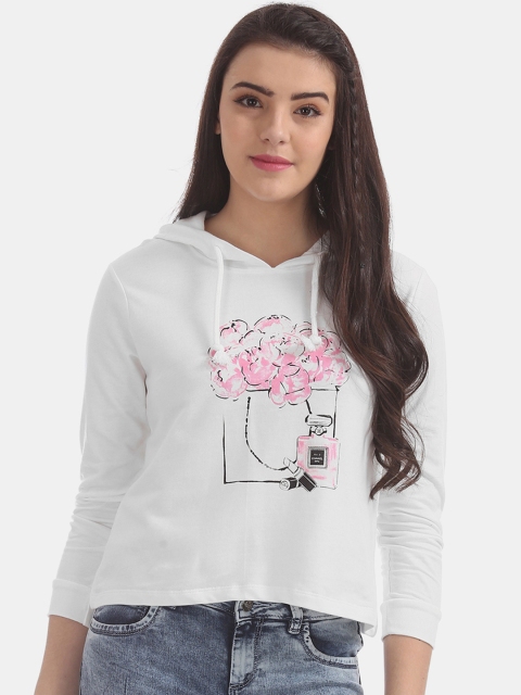 

Sugr Women White Printed Hooded Sweatshirt