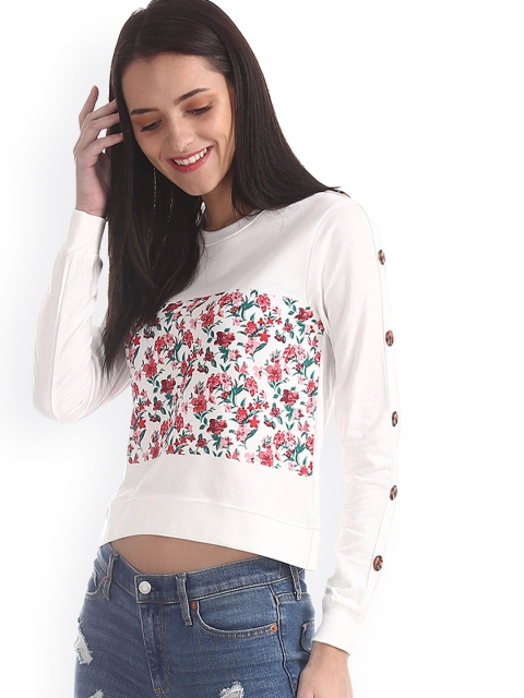

Sugr Women White Floral Print Sweatshirt