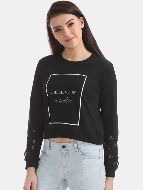 

Sugr Women Black Printed Crop Sweatshirt