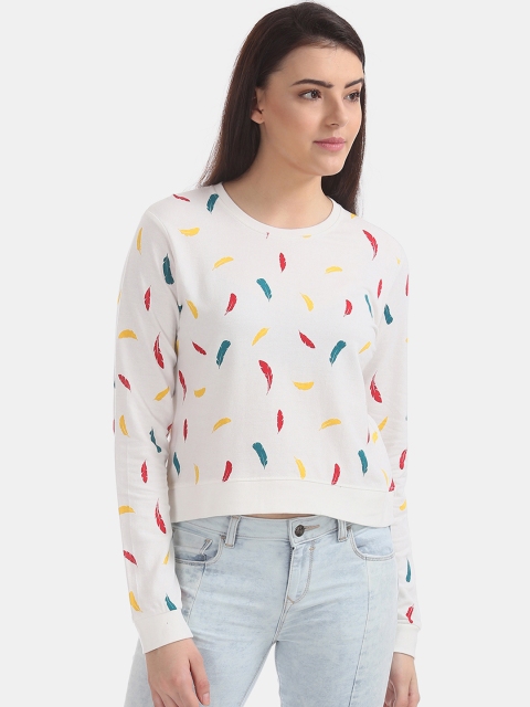 

Sugr Women White Printed Pullover Sweatshirt