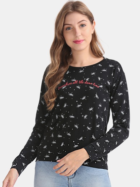 

Sugr Women Black Printed Pullover Sweatshirt