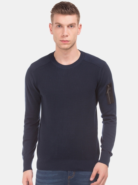 

Cherokee Men Navy Blue Self Design Pullover Sweater