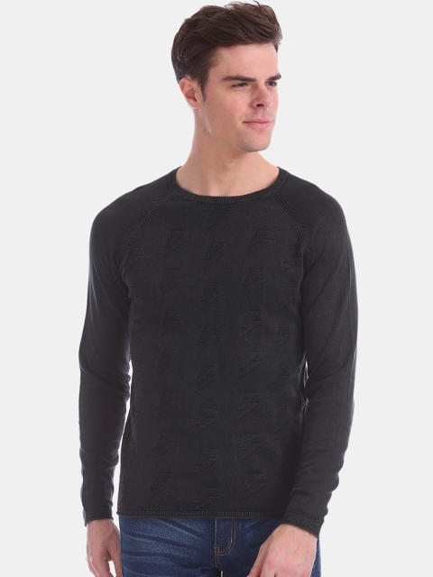

Cherokee Men Charcoal Self Design Pullover Sweater