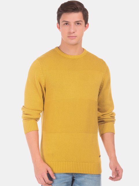 

Cherokee Men Yellow Self Design Pullover Sweater