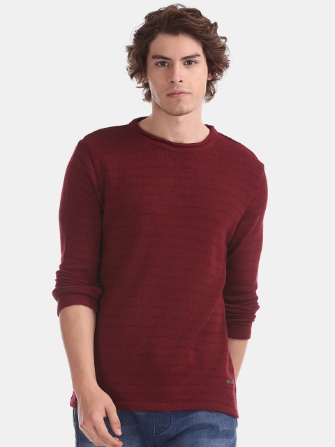 

Cherokee Men Red Self Design Pullover Sweater