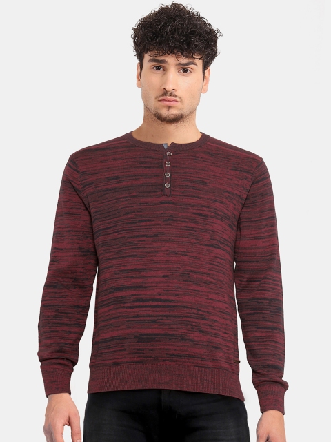 

Cherokee Men Maroon Self-Design Pullover Sweater