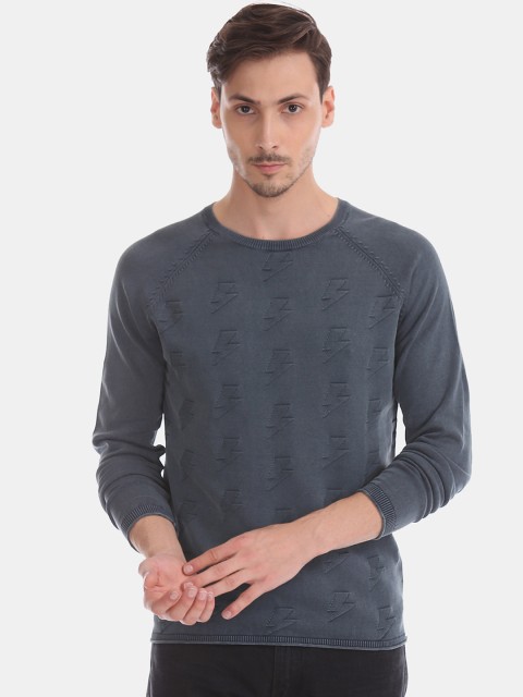 

Cherokee Men Blue Self Design Pullover Sweater