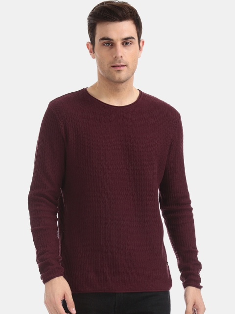 

Cherokee Men Burgundy Self Design Pullover Sweater