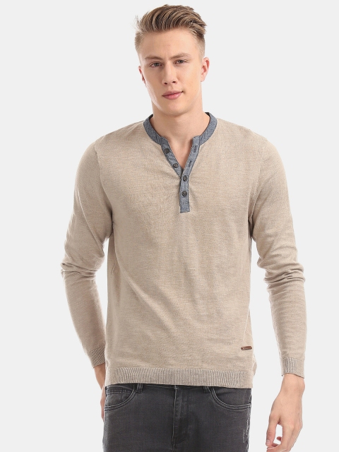 

Cherokee Men Beige Solid Pullover Sweater